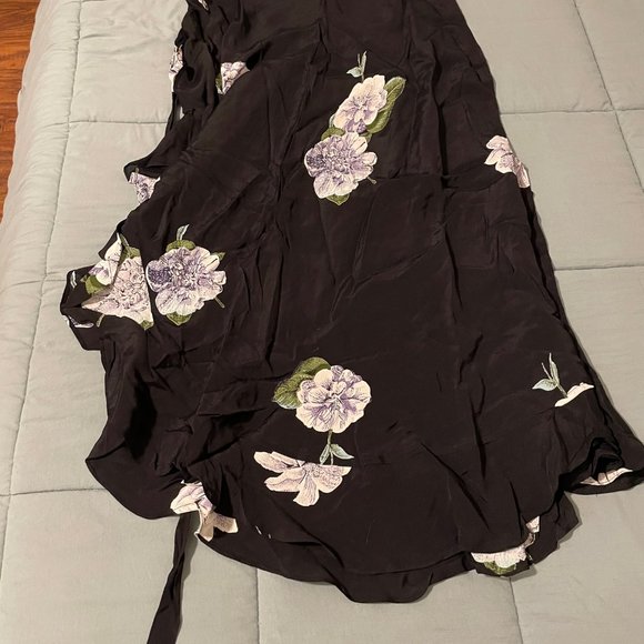 Reformation Black Wrap Skirt with Pink Flowers -- petite - Picture 3 of 5